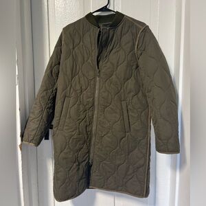 Madewell Quilted Long Coat in Olive Green